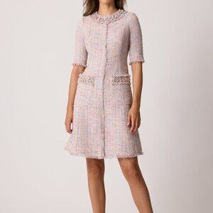 TERI JON Sparkle Tweed Beaded Trim Mini Dress